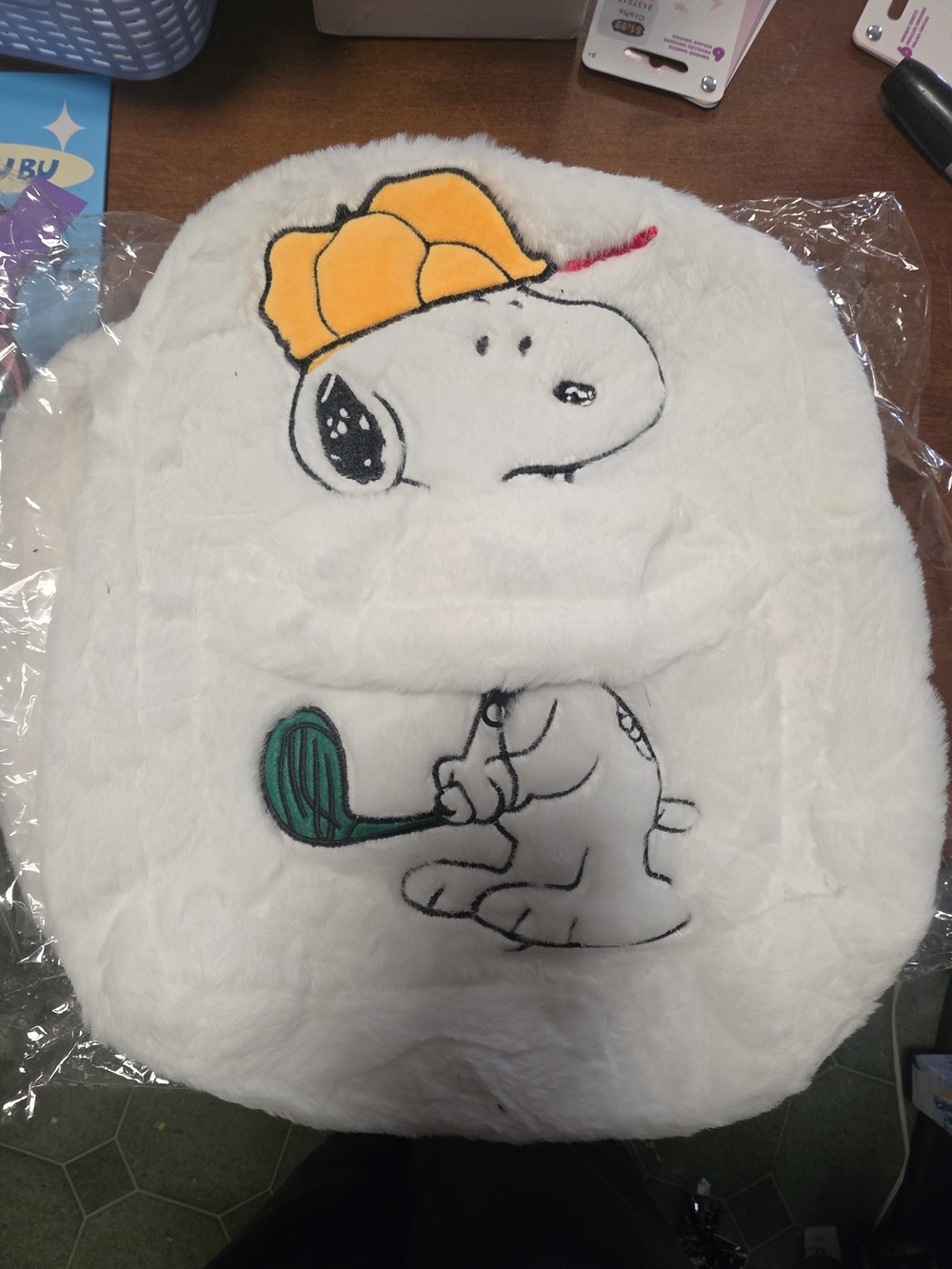 Kids Plush Snoopy Golf Backpack - White with Yellow Hat